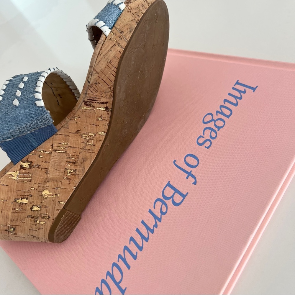 Jack Rogers Wedge Sandals Ella Cork Double Strap Coastal Blue and White Size 10 - Picture 11 of 16